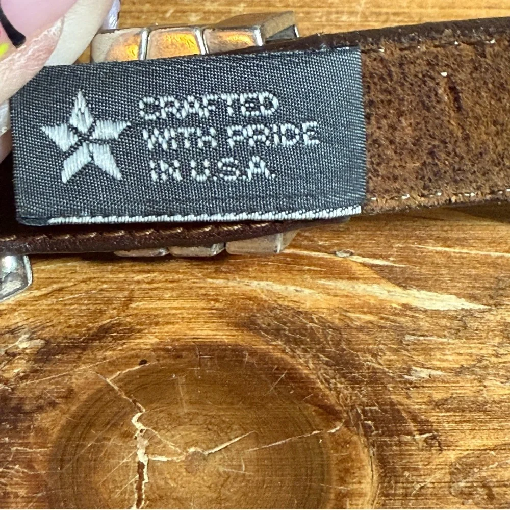 Vintage Brighton S33707 Brown Leather‎ Belt Silver Western Buckle